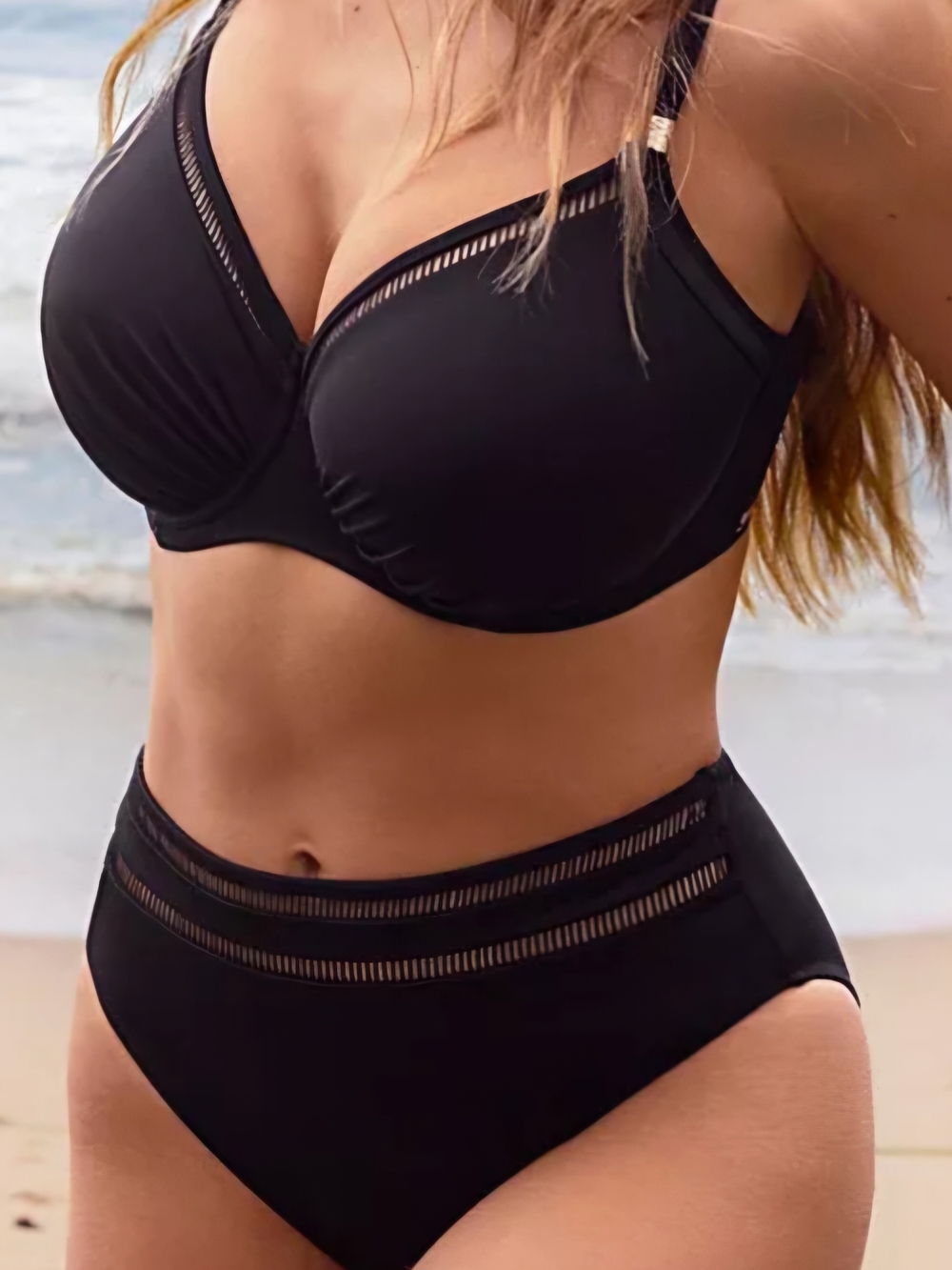 Black High-Waist Bikini Set with Underwire Support